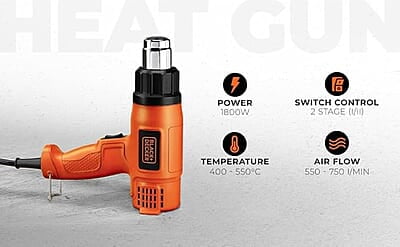 Black+Decker 1800W 2 Speed Heat Gun, KX1800 Black+Decker 1800W 2 Speed Heat Gun, KX1800